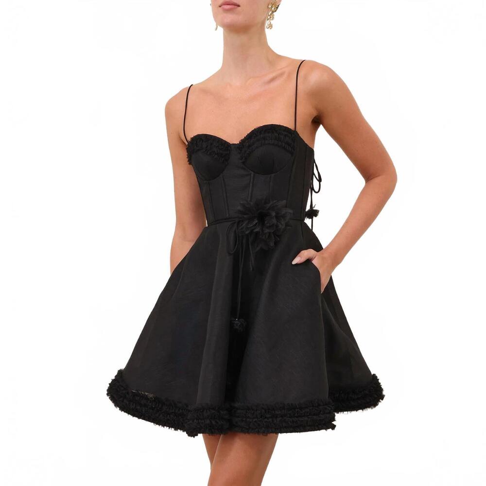NEW ZIMMERMANN women's luna ruffle mini dress in black